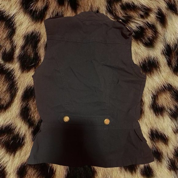 (SIZE M) Y2K VINTAGE BODY CENTRAL Black Military Style Vest with Gold Buttons - Picture 2 of 2